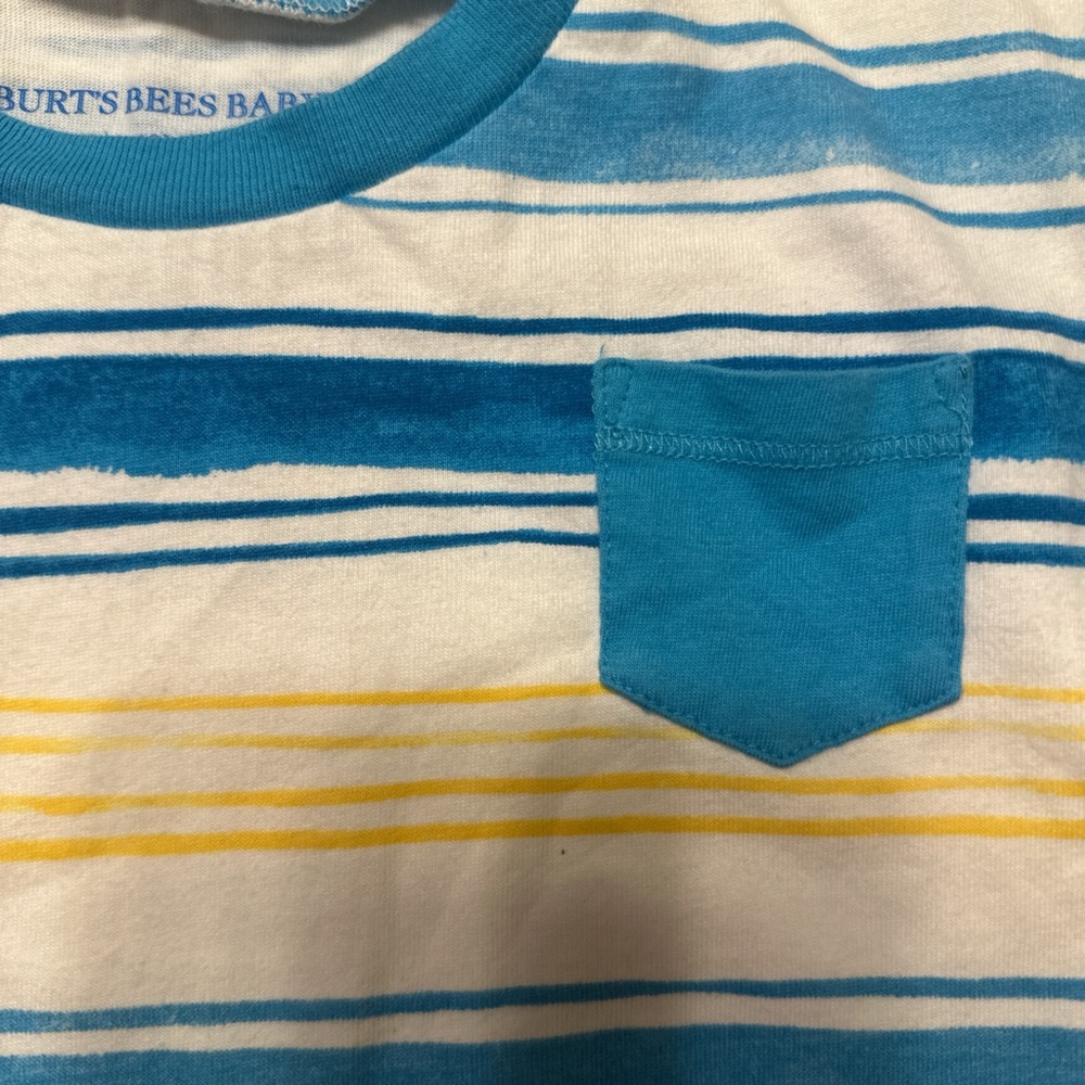 Burt's Bees Baby Blue and Yellow Striped Romper - Picture 3 of 3